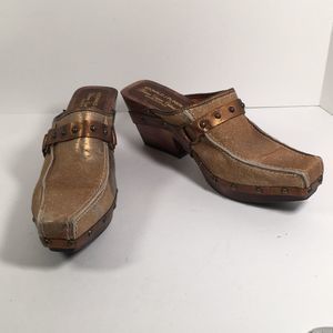 Donald J Pliner Western Collection Hair on Hide and metallic Bronze Cowboy Mules
